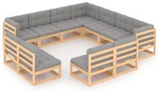 3076934 vidaXL Градински лаундж комплект, 11 части, с възглавници, масив бор
