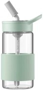 Преносима бутилка за напитки Buydeem CD1017-CG, 500 мл, Вградена сламка, Непропусклива, Термоустойчиво стъкло до 150°C, BPA free, Зелен