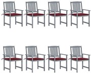 3078231 vidaXL Градински столове с възглавници, 8 бр, акация масив, сиви