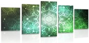 картини от 5 части – Мандала с галактически фон в зелени нюанси