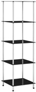249511 vidaXL Етажерка с 5 рафта, черна, 40x40x130 см, закалено стъкло