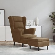 Фотьойл Wingback с табуретка, кафява, кадифе