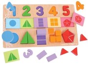 Bigjigs - Детски дървен пъзел - Числа и форми