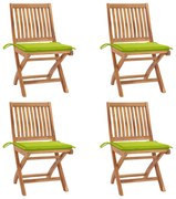 3072818 vidaXL Сгъваеми градински столове с възглавници, 4 бр, тик масив