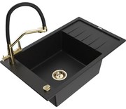 Mexen Elias мивка за вграждане, гранитна, с едно корито и отцедник, с кухненски смесител Duo, черен - 6511-77-671701-57-G