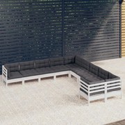3097008 vidaXL Градински лаундж комплект с възглавници, 10 части, бял, бор