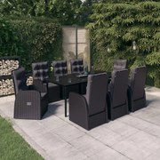 3099484 vidaXL Градински трапезен комплект възглавници 9 части черен