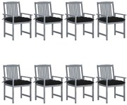 3078256 vidaXL Градински столове с възглавници, 8 бр, акация масив, сиви