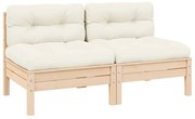 806652 vidaXL 2-местен градински диван с кремави възглавници, бор масив