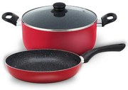 Комплект тенджера и тиган SAPIR SP 1318 P3, 3 части, 24 см, Мраморно покритие, Червен