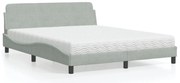 3208431 vidaXL Легло с матрак Dover, светлосиво, 160x200 см, кадифе