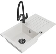 Mexen Pablo кухненска мивка от гранит с 1 отделение с отцедник и кухненски смесител Duo, бял - 6510-20-671701-70-B