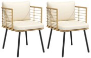3328657 vidaXL Градински столове 2 бр. с възглавници Natural Poly Rattan