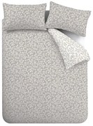 Сиво двойно удължено фланелено спално бельо 230x220 cm Grace Floral Leaf – Catherine Lansfield