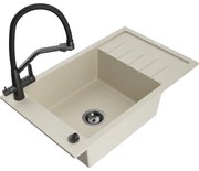 Mexen Elias гранитна кухненска мивка с 1 отделение и отцедник и кухненски смесител Duo, бежов - 6511-69-671701-70-B