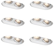 Комплект от 6 заоблени вградени спота бели GU10 50mm 2-Light - Hubs