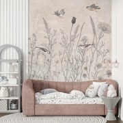 Фототапет с полски цветя и летящи птици