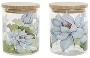 Лодка DKD Home Decor Син Бял Зелен Естествен Силикон Бамбук Боросиликатно Стъкло 700 ml 10 x 10 x 13 cm (2 броя)