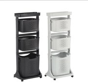 Комплект от 2 органайзера с 3 кошници на колелца - черно и бяло