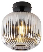 Таванна лампа в стил арт деко черна с опушено стъкло - Karel