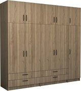 Гардероб Victoria с пет врати и надстройка от меламин – цвят орех 250×60×240 см