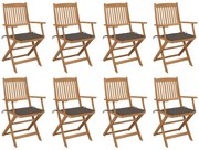 3075093 vidaXL Сгъваеми градински столове с възглавници 8 бр акация масив