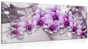 Картина на платно – Лилави цветя на абстрактен фон