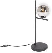 Арт Деко настолна лампа черна и опушено стъкло - Flore