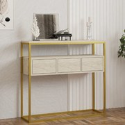 Конзола Guarda TopMebel метал - меламин в бежов травертин - златен цвят 100x29x90cm