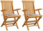 3062501 vidaXL Градински столове с възглавници сиво каре 2 бр тик масив