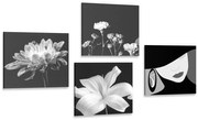 Комплект картини – Елегантност на жена и цветя в черно-бяло