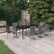 3099394 vidaXL Градински трапезен комплект, 9 части, сиво и черно