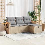 3325951 vidaXL Градински диван с възглавници, 4 части, бежов полиратан