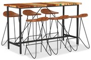 3053447 vidaXL Бар комплект 7 части регенерирано дърво масив и естествена кожа