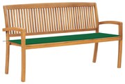 3063311 vidaXL Стифираща градинска пейка с възглавница, 159 см, тик масив