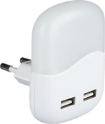 LED Нощна лампа за контакт със сензор за здрач 2xUSB LED/0,45W/230V 3000K