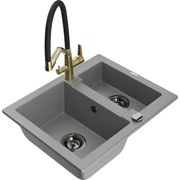 Mexen Carlos гранитна мивка с 1,5 отделение с кухненски смесител Duo, сив - 6518-71-671701-57-B