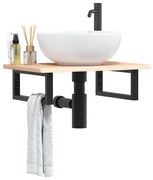 3302541 vidaXL Стенен рафт за мивка, стомана и масивно дърво дъб