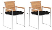 3061537 vidaXL Градински столове с възглавници, 2 бр, тик масив и стомана