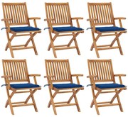 3072760 vidaXL Сгъваеми градински столове с възглавници, 6 бр, тик масив