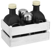 Horecano - Стъклен оливерник от 5 части в дървена касетка винтидж бяло OLD FASHIONED-BLACK-(HC-54441)