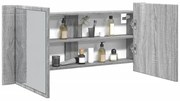 834960 vidaXL Шкаф с LED огледало за баня, сив сонома, 100x12x45 см