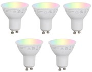 Комплект от 5 интелигентни GU10 50mm димируеми LED крушки Опал RGBW 4.7W 400 lm 2700-6500K