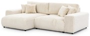 Кремав разтегателен ъглов диван от рипсено кадифе с място за съхранение (ляв ъгъл) Sarina – Ropez