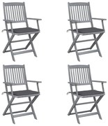 3064509 vidaXL Сгъваеми градински столове, 4 бр, с възглавници, акация масив