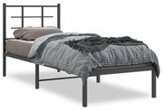 355551 vidaXL Метална рамка за легло с горна табла, черна, 75x190 см