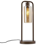 Хотелска шик настолна лампа тъмен бронз с кехлибарено стъкло - Stavelot