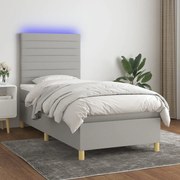 3135493 vidaXL Боксспринг легло с матрак и LED, светлосиво, 100x200 см, плат