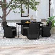 3099543 vidaXL Градински трапезен комплект от 5 части с възглавници черен