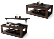 ЛУСО Черен мат/Кафяв дъб - МОДЕРНА МАСА С ПОВДИГАЩ СЕ ПЛОТ + МЯСТО ЗА СЪХРАНЕНИЕ + РАФТ (НА КОЛЕЛА!)